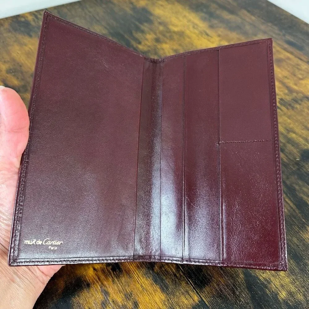 Cartier Vintage Bordeaux Leather‎ Long Bifold Vertical Wallet